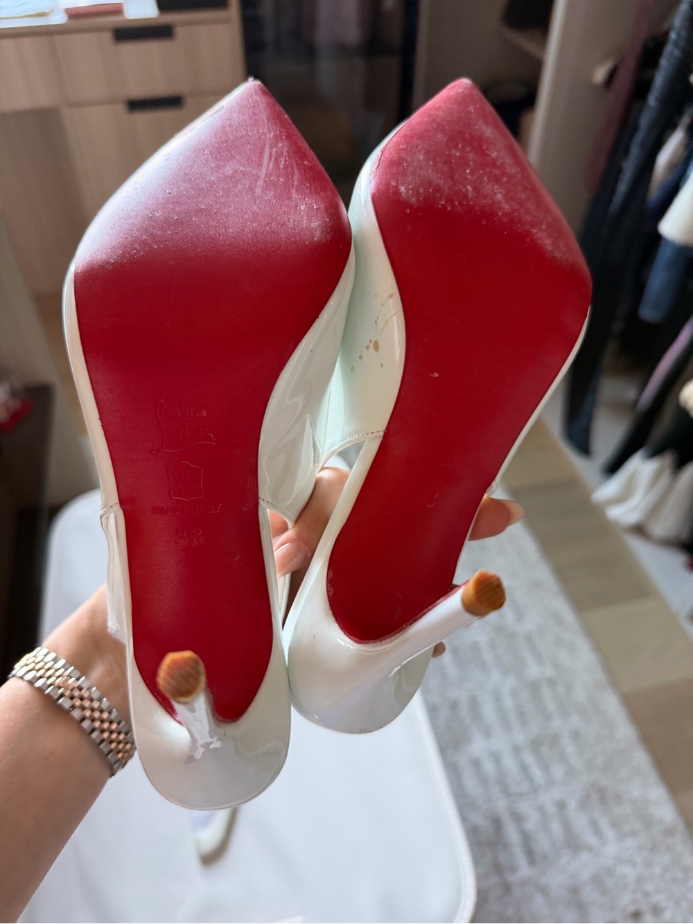 Christian Louboutin White Patent Pointed Slingback Pumps - Picture 2 of 5